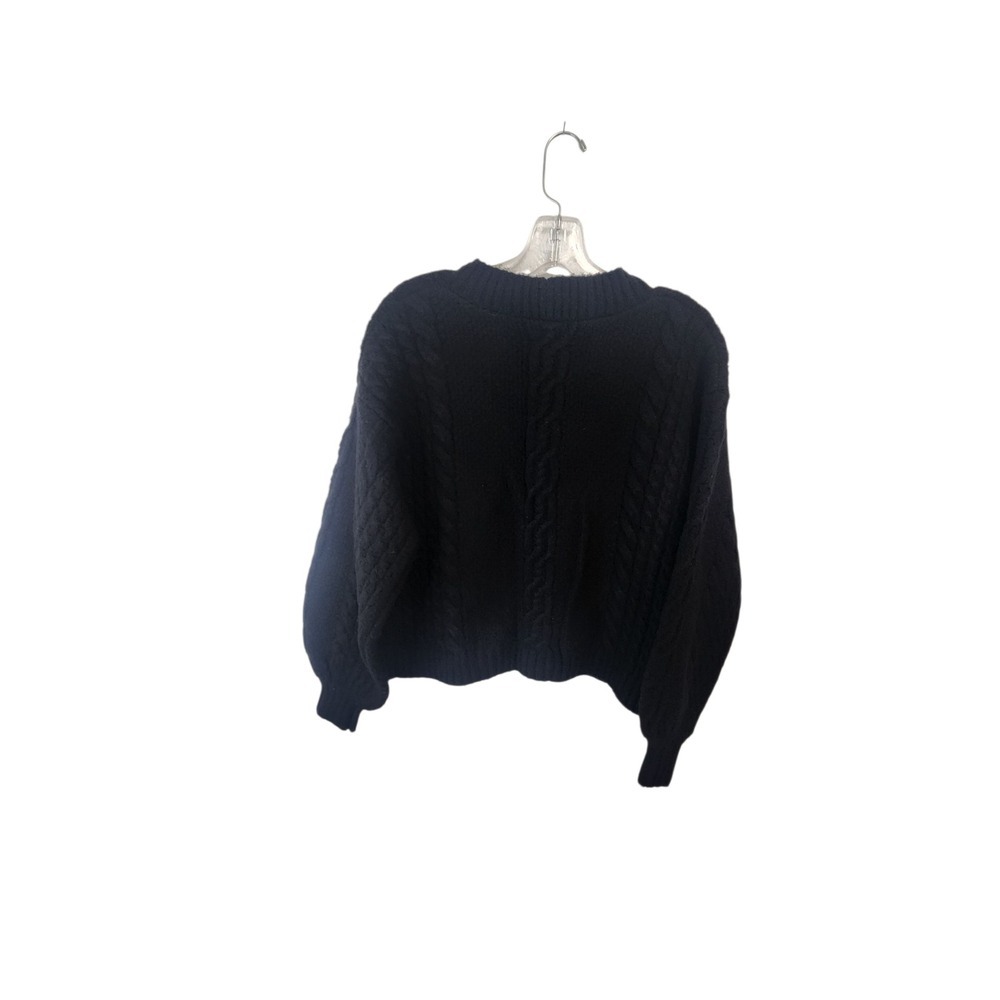 Embroidered Floral Cardigan Black Cable Knit Button Up Sweater